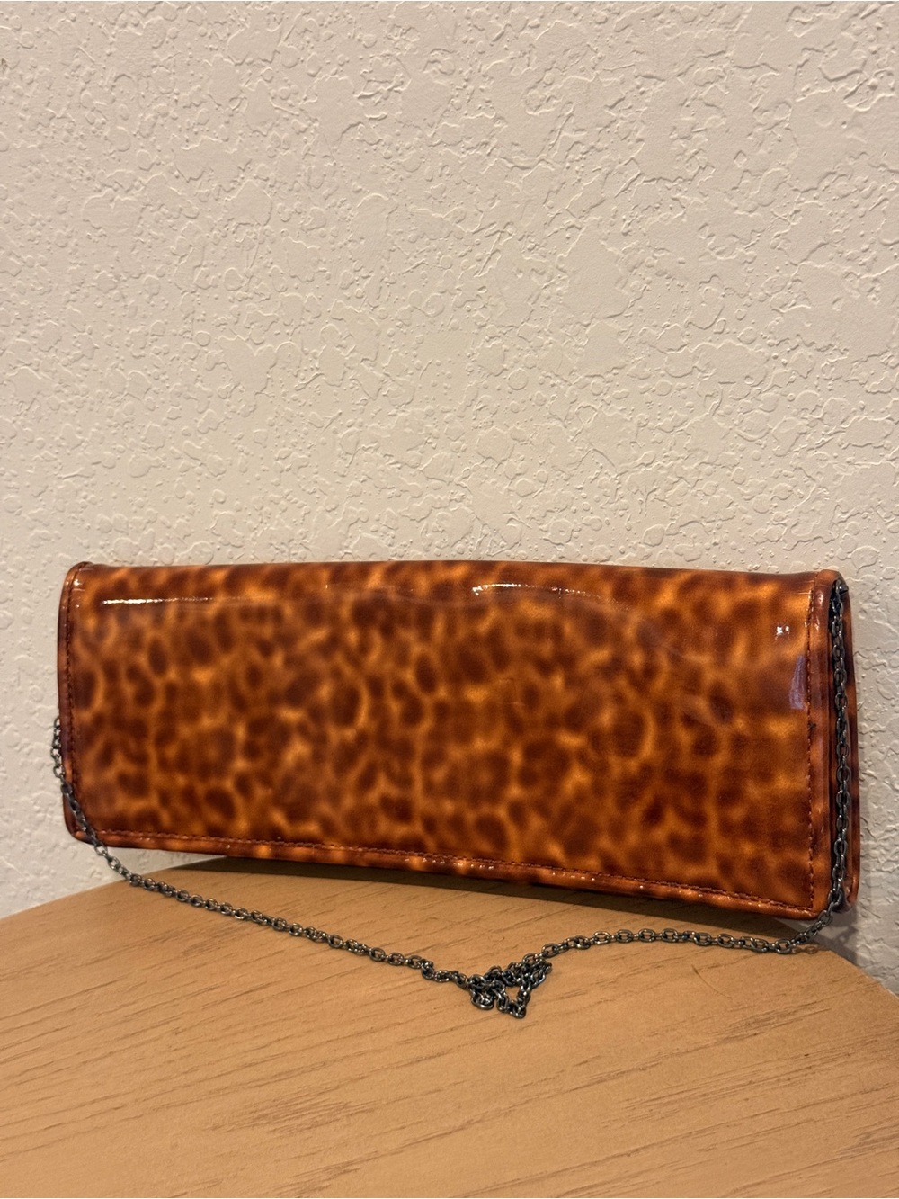 The Limited Leopard-Print Patent Clutch in Brown